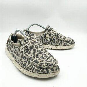 HEY DUDE Wendy Woven Cheetah Grey Slip On Shoes Womens 7